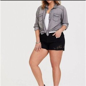 Torrid Black Jean Lace Detail Shorts